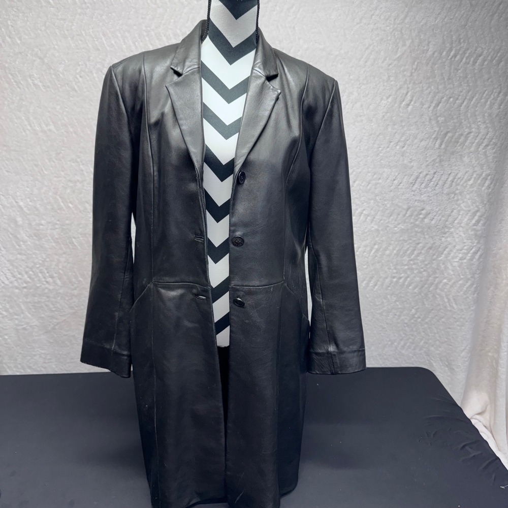 Wilsons Leather Pelle Studio Vintage Black Trench Coat Thinsulate XL Womens